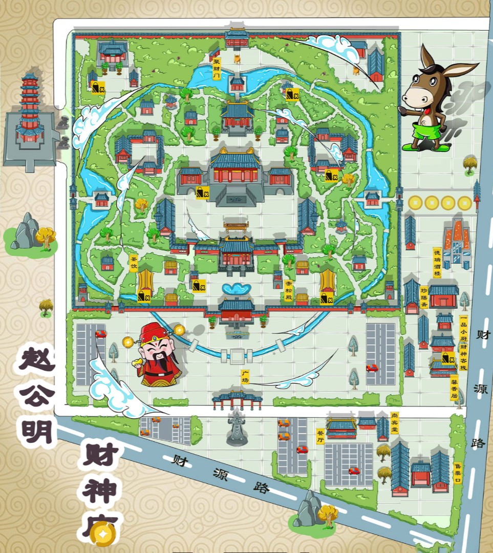 双湖寺庙类手绘地图